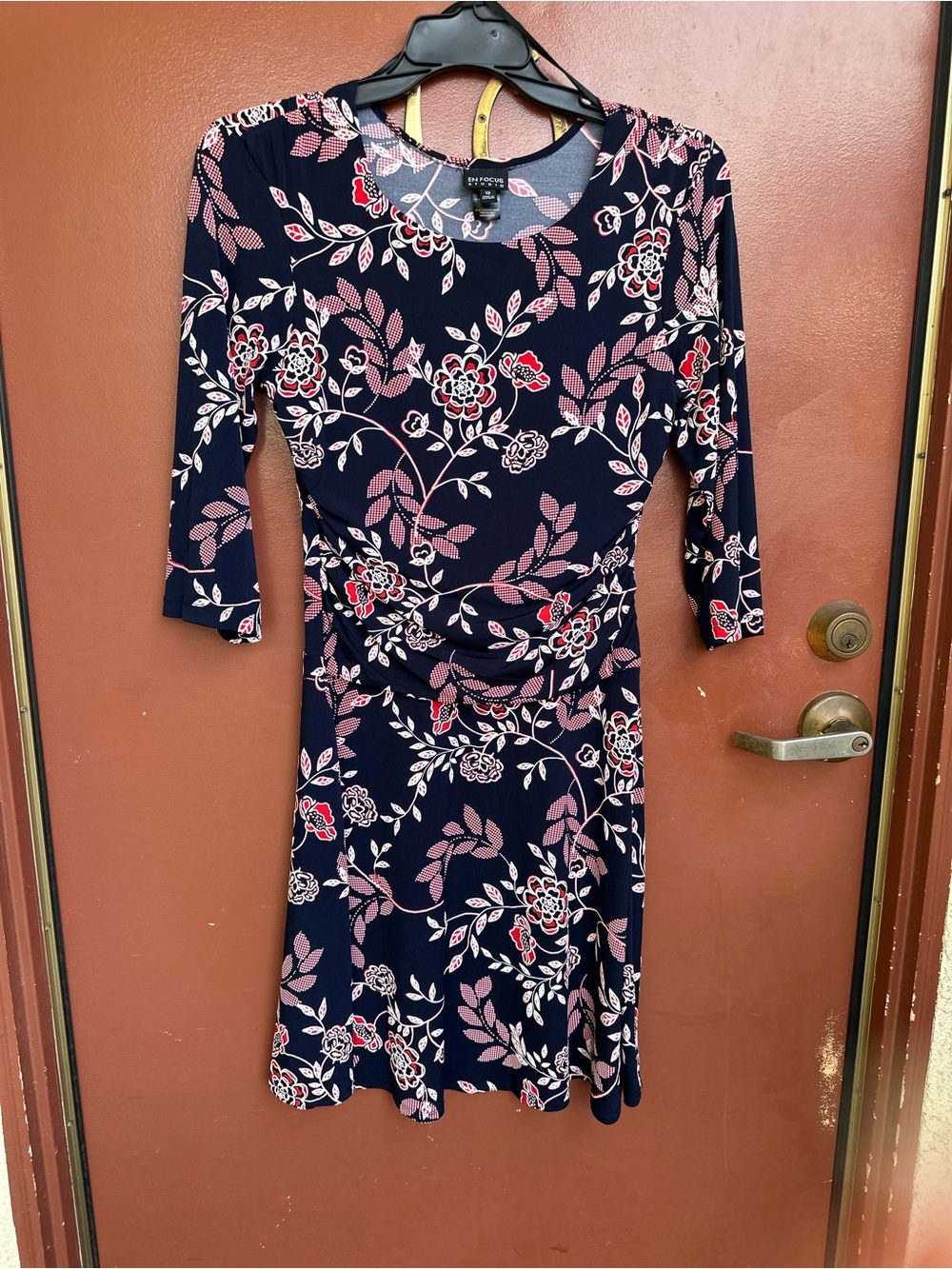 Enfocus Atudio Navy Floral Stretch Side Ruched Dress
